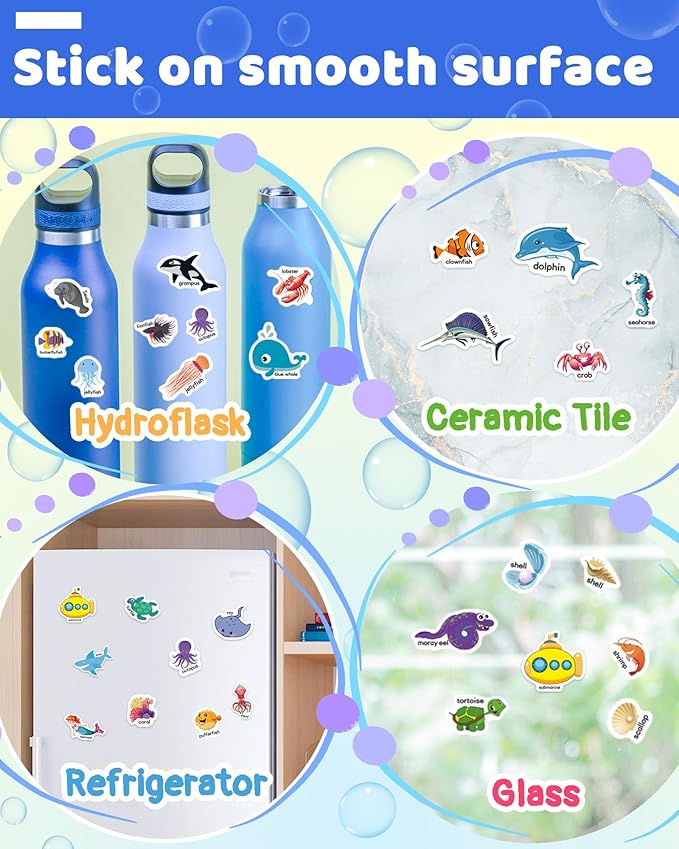Benresive Reusable Sticker Book for Toddlers 2-4 Years, Fun Travel Stickers for Kids, Waterproof Sticker Books for Toddlers 1-3, Crafts Activities for Todddlers 1-3 2-4 3-5 - Ocean Animals-CubbioJoy