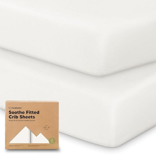 KeaBabies 2-Pack Organic Crib Sheets for Boys, Girls - 52x28 Fitted Crib Mattress Sheet Neutral, Breathable Jersey Cotton Cover for Baby Bed, Toddler Mattress, Soft & Cute Prints (Soft White)-CubbioJoy