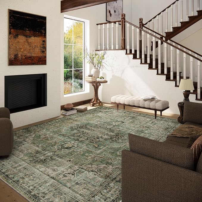 5x7 Area Rugs for Living Room: Washable Bedroom Rug Boho Vintage Rugs Stain Resistant Non Slip Low Pile Soft Lightweight Carpet for Kitchen Dining Room Farmhouse Nursery Kids Room-CubbioJoy