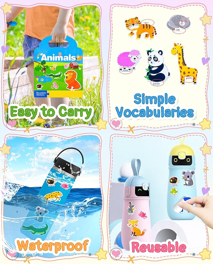 Benresive Reusable Sticker Books for Kids 2-4, Sticker Books for Toddlers 1-3 2-4, Toddler Travel Toys Activities Crafts Gifts - Animal-CubbioJoy