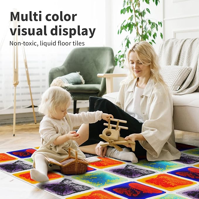 Art3d Baby Sensory Water Mats for Autistic Children (11.8"x11.8" Square, 4 Tiles, Blue-Red,Blue-Yellow,Orange-Red,Purple-Black)-CubbioJoy