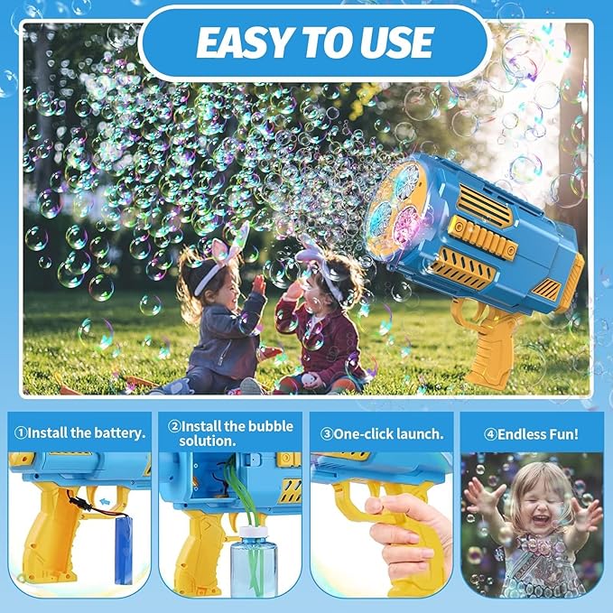 Bubble Machine Automatic Bubble Gun, Summer Beach Bubbles Blower Outdoor Kids Toys for Boy Girl Age 3 4 5 6 7 8 9 10 11 12 Year Old, Birthday Wedding Party Halloween Favors(No Dip)-CubbioJoy