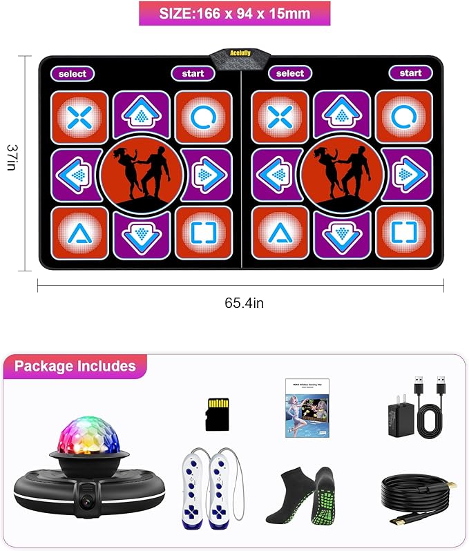 Double Dance Mat, Flannel Dance Mat for TV with HD Camera, Dual User Play Mat with Wireless Controller, Non-Slip Dance Pad for Kids Adults Girls Boys-CubbioJoy