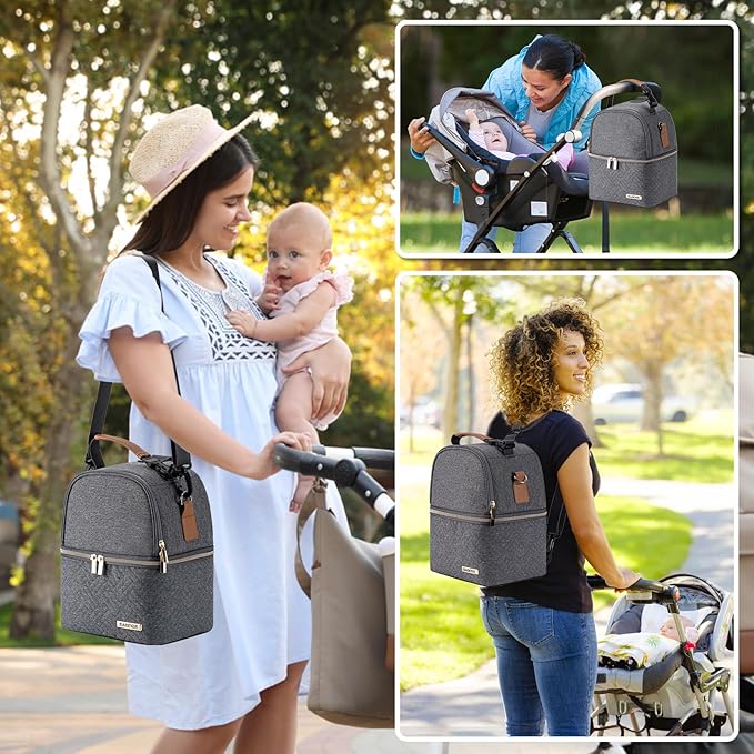 Breastmilk Cooler Bag with Ice Pack Fits 6 Baby Bottles up to 9 Ounce, Breast Milk Pump Cooler Bag with Shoulder Strap for Nursing Mom Daycare, Work, Travel- Dark Grey-CubbioJoy