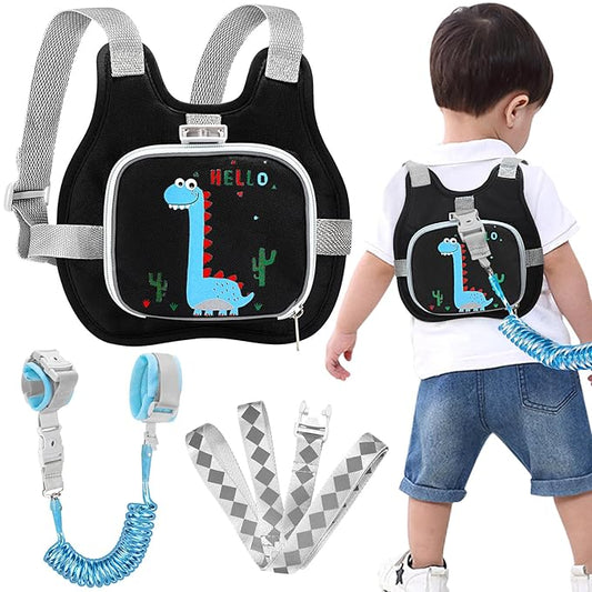 Accmor Toddler Harness Leash+ Reflective Anti Lost Wrist Link, Cute Dinosaur Kids Harness with Leash, Foldable Child Harness Baby Leash Boys Walking Wristband Assistant Belt for Outdoor Travel-CubbioJoy