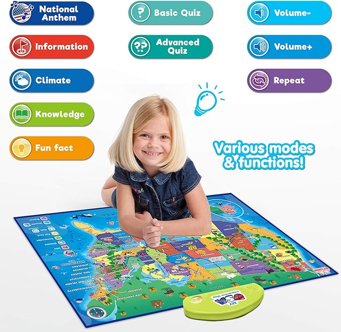 BEST LEARNING i-Poster My USA Interactive Map - Educational Talking Toy for Kids of Ages 5 to 12 Years Old-CubbioJoy