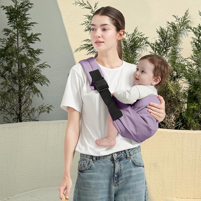 Baby Sling Carrier, Toddler Carrier Sling with Double Safety Buckle and Adjustable Shoulder Strap(7-30lbs), Baby Carriers One Size Fits All, Purple-CubbioJoy