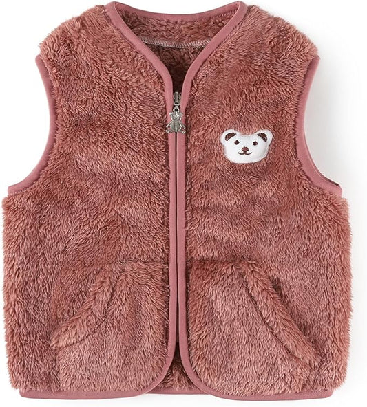 Baby Boys Girls Fleece Vest Zip Up Cute Bear Jackets Fuzzy Fall Winter Warm Clothes Newborn Outwear for Toddler Infant-CubbioJoy