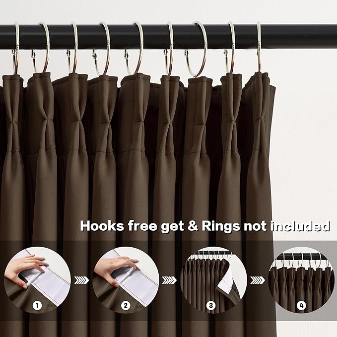 Chocolate Brown Espresso Pinch Pleated Blackout Curtains 102 Inches Long,Thermal Insulated Pinch Pleats Window Curtains Panels Drapery for Bedroom, Living Room,Office, 40" W x 102" L, Set of 2-CubbioJoy