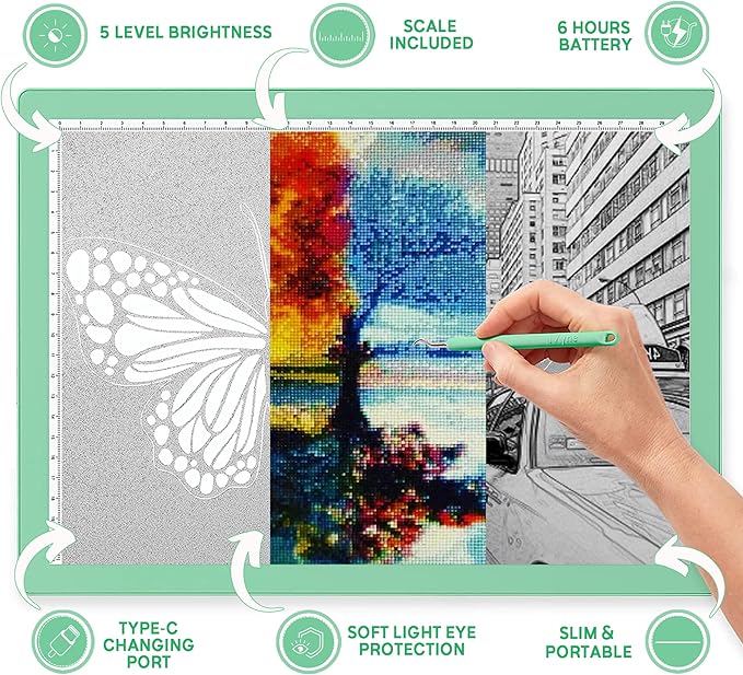 iVyne Rechargeable A4 Light Pad for Tracing & Weeding - LED Light Board for Weeding Vinyl - for Cricut Vinyl Weeding Tools - Ultra-Thin & Portable - Perfect for Artists & Crafters - Green-CubbioJoy