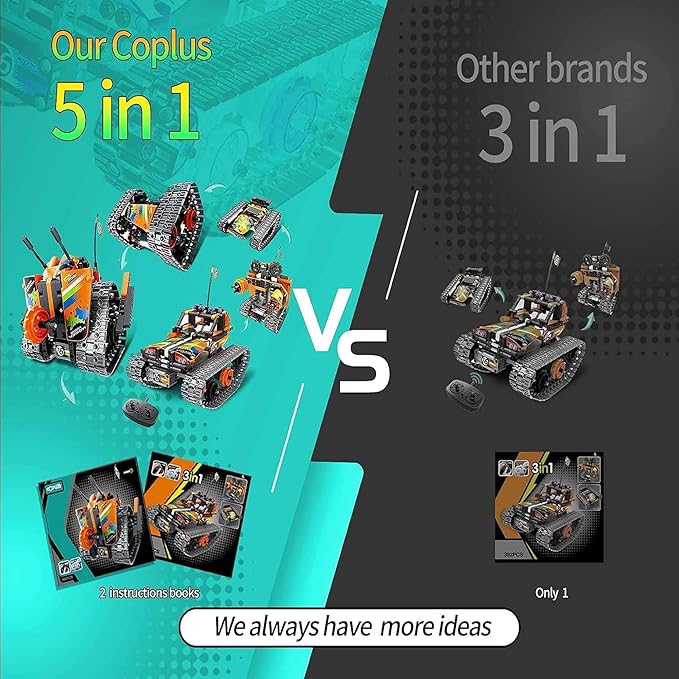 5 in 1 STEM Remote Control Building Kit, 392Pcs Blocks Erector Projects Set Toys for Kids Age 8-12, Build a Tank/Robot/AVT DIY Science Educate 6 7 9 10 11 Years Old for Boys & Girls Gift Ideas-CubbioJoy