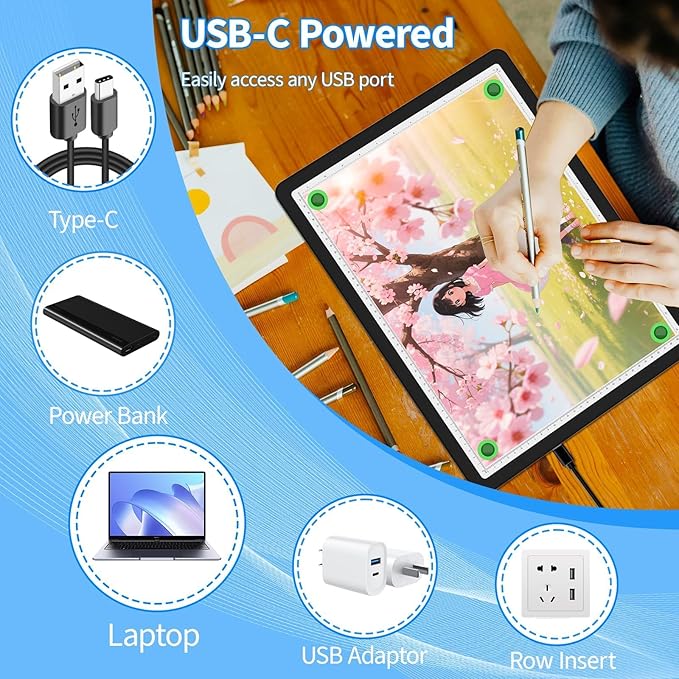 A3 Diamond Art Light Board with Bag, Light Box for Tracing with 6-Levels Dimming & Side Physical Buttons, 4 Pcs Magnets, Magnetic Light Pad for Diamond Painting, Sketching (Black, 46.2 x 33.9 CM)-CubbioJoy