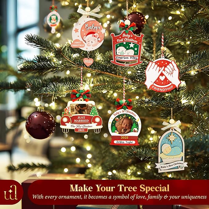 Baby First Christmas Ornament 2025 for Girl Boy - Baby's 1st Ideas for Parents, Babies Newborn Ornament Keepsake Babys First Xmas Ornaments for Xmas Tree Decorations-CubbioJoy