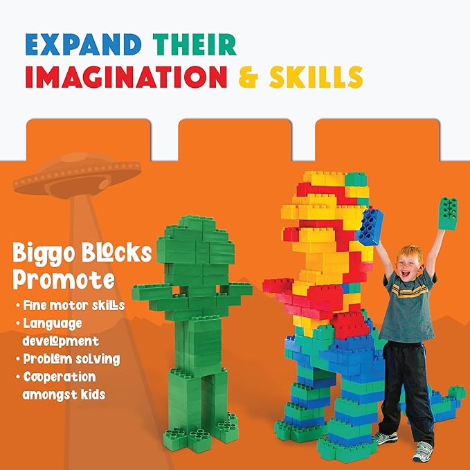 Big Blocks for Kids Ages 4-8 — Indoor & Outdoor Blocks Kids Games — Green Large Building Blocks - 48pc-CubbioJoy