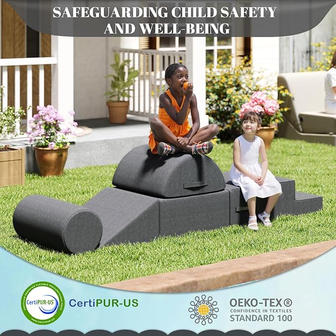 jela Foam Blocks 6Pcs Soft Play Equipment Waterproof Fabric, UV Resistant Toddler Climbing Toys Indoor& Outdoor Soft Play Climbing for Toddlers, Lightweight Climbing Blocks for Babies, Kids (Darkgrey)-CubbioJoy