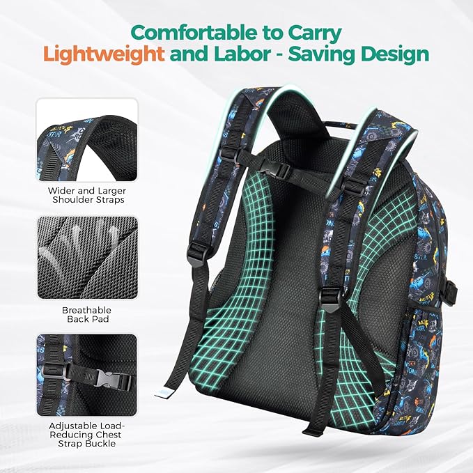 Choco Mocha Truck Backpack for Boys, Kindergarten Backpacks for Boys Backpack Ages 6-8, Boy Elementary School Bookbag 17 Inch, Black-CubbioJoy