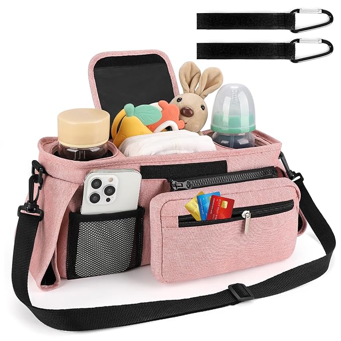 Accmor Universal Stroller Organizer with Insulated Cup Holder Detachable Phone Bag and Shoulder Strap, Stroller Bag Caddy Organizer Accessories Fits for Uppababy, Baby Jogger, Britax Strollers-CubbioJoy
