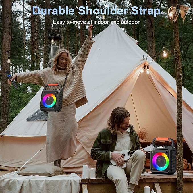 JYX Karaoke Machine with Two Wireless Microphones, Portable Speaker with LED Lights for Kids and Adults, Supports Bluetooth/USB/TF/AUX for Party-CubbioJoy