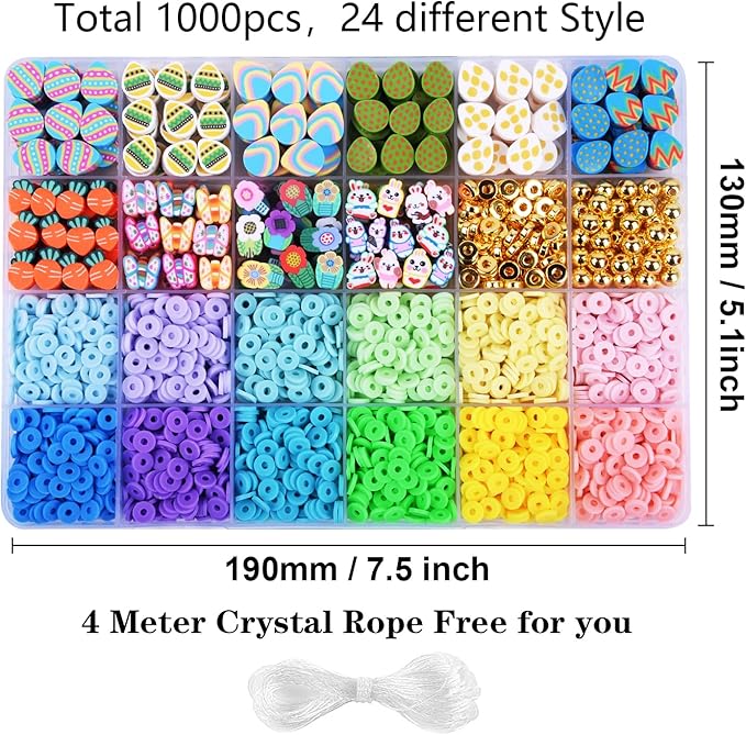 2480pcs Easter Polymer Clay Beads Bracelet Making kit, 24 Style Cute Fun Beads Charms for Jewelry Necklace Earring Making DIY Accessories for Women Girls-CubbioJoy