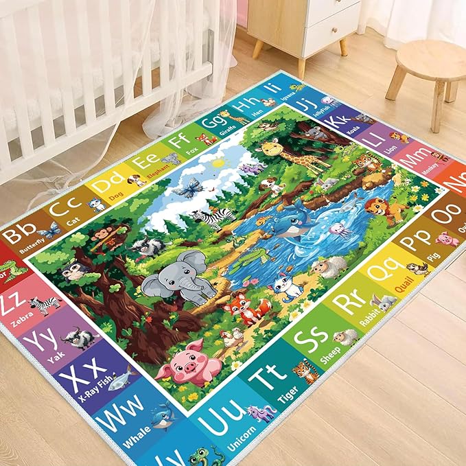 ABC Rug for Kids Room, ABC Baby Mats for Floor Toddlers, Alphabet Play Mat Elementary Preschool Kid's Rugs with Animal Illustrations - (78.7X59 Inches)-CubbioJoy