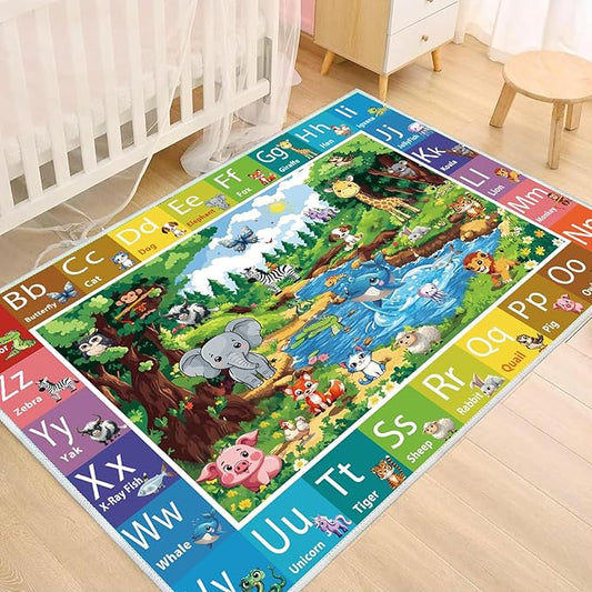 ABC Rug for Kids Room, ABC Baby Mats for Floor Toddlers, Alphabet Play Mat Elementary Preschool Kid's Rugs with Animal Illustrations - (78.7X59 Inches)-CubbioJoy