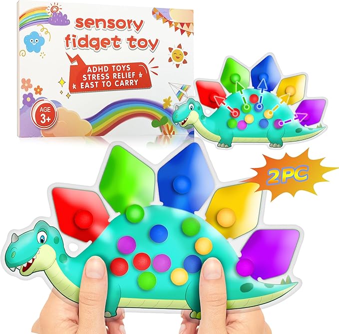 2PC Dinosaur Color Sorting Sensory Toys, Montessori Toys for Toddler Fine Motor Skill Game Learning Activities Quiet Calm Down Fidgets for Classroom Stocking Stuffers for 3 4 5 Year Old Boy Travel Toy-CubbioJoy