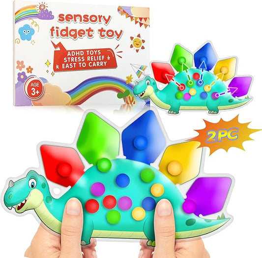 2PC Dinosaur Color Sorting Sensory Toys, Montessori Toys for Toddler Fine Motor Skill Game Learning Activities Quiet Calm Down Fidgets for Classroom Stocking Stuffers for 3 4 5 Year Old Boy Travel Toy-CubbioJoy
