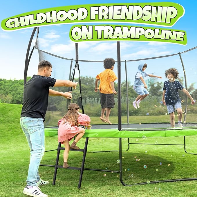 BCAN 8FT 10FT 12FT 14FT 15FT 16FT Recreational Trampoline with Enclosure for Kids Adults, ASTM Approved, Outdoor Trampolines with Ladder for Kids-CubbioJoy