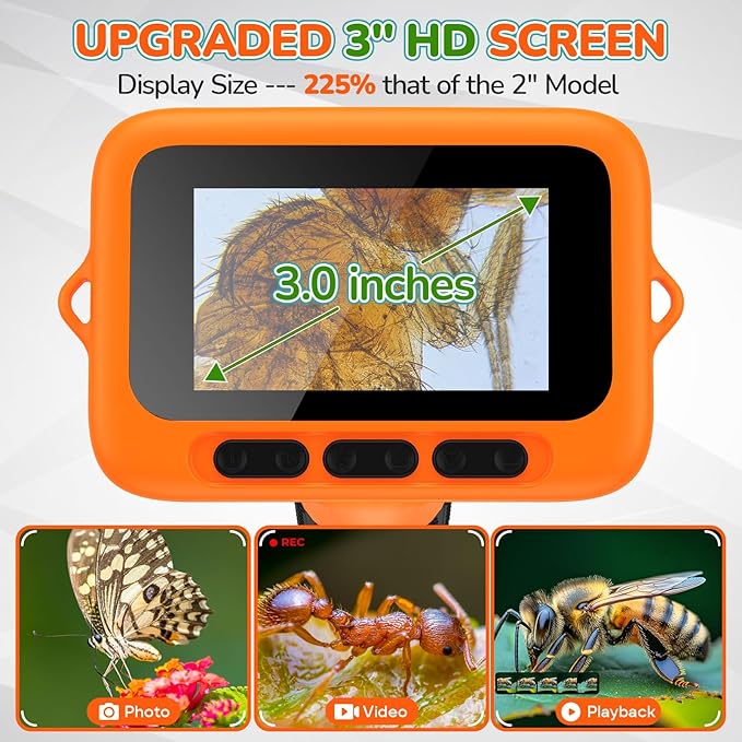 3" Screen Digital Microscope for Kids: 1000X Rechargeable Mini Pocket Portable Miniscope Magnifying Glass 4K Coin Jewelry Loupe Edu Science STEM Toy Xmas Gift 4-12 Boys Girls-CubbioJoy