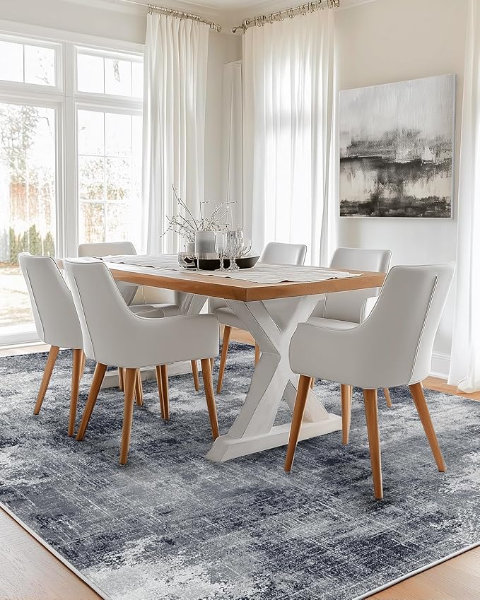 AMADA HOMEFURNISHING 6x9 Washable Area Rug, Modern Abstract Living Room Rug with Non-Slip Backing & Short Pile, Large Rug with Abstract Pattern for Living Room, Bedroom and Dinning Room, Grey-CubbioJoy