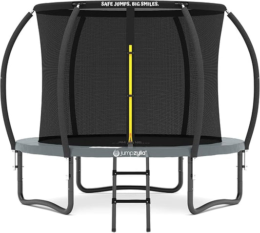 JUMPZYLLA Trampoline Outdoor 8FT 10FT 12FT 14FT 15FT 16FT with Enclosure and Ladder, ASTM Approved Recreational Trampoline for Kids and Adults, Anti-Rust Coated Frame-CubbioJoy