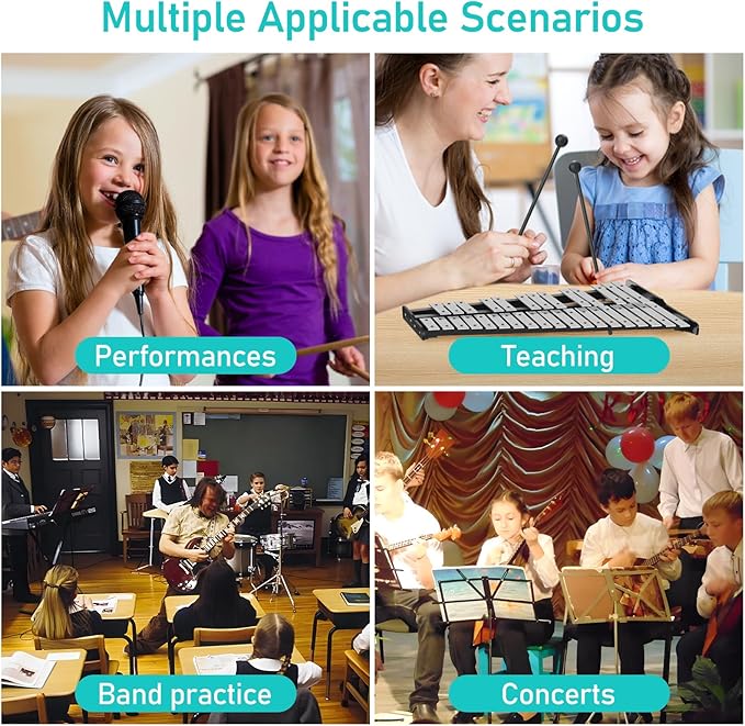 32 Note Glockenspiel Xylophone Percussion Kit with Height Adjustable Stand, Drumsticks and Carry Bag-CubbioJoy