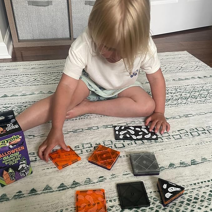 CreateOn Crayola Halloween Glow in The Dark Magnetic Tiles Set, Building Set for Kids, STEM Toys for Boys and Girls Ages 3 and Up, 14-Piece Set-CubbioJoy