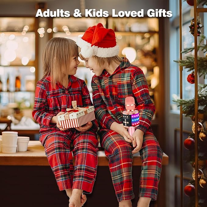 BONAOK Karaoke Microphone for Kids & Adults - Bluetooth Microphones Singing Mic with Disco Lights, Echo Effect, Built-in Speaker Portable Karaoke Player for Party Travel Gifts Q78(Rose Gold)-CubbioJoy