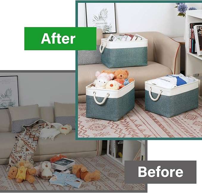 Bidtakay Fabric Storage Baskets for Shelves 3 Pack Large Storage Bins for Organizing Linen Collapsible Organizer for Closet-Deep Green-CubbioJoy