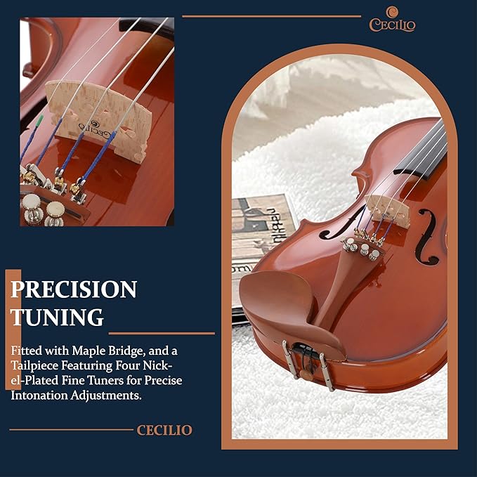 Cecilio 1/4 Violin Solidwood Violin with D'Addario Prelude Strings, Bow, Rosin, Tuner, Shoulder Rest & Lesson Book – Ideal for Beginners-CubbioJoy