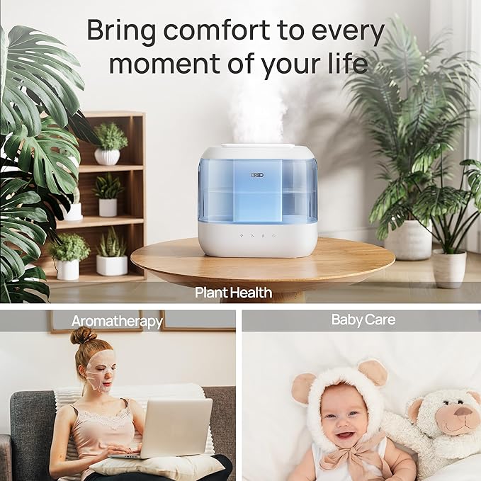 Dreo Humidifiers for Bedroom, Top Fill 4L Supersized Cool Mist Humidifier with Oil Diffuser and Nightlight, 36H Runtime, Quiet Ultrasonic Humidifiers for Home, Large Room, Baby Nursery and Plants-CubbioJoy