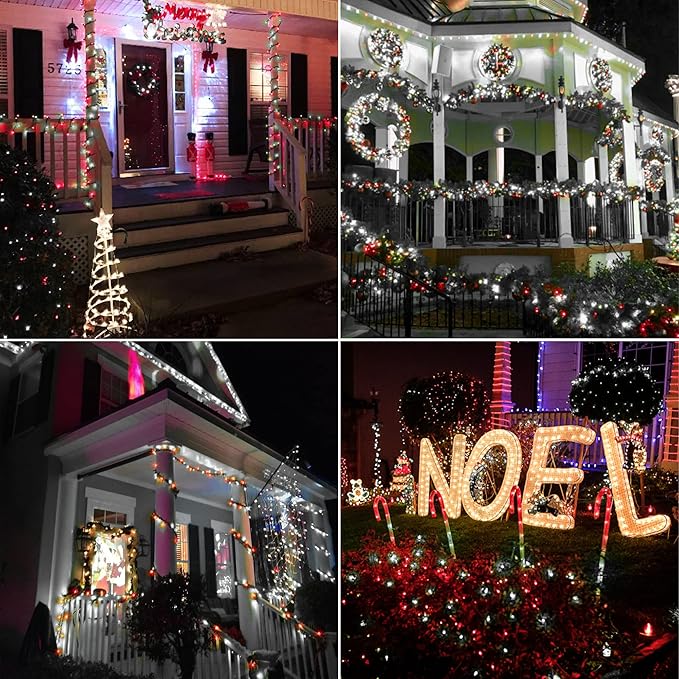 Brizled Red & White Christmas Lights, 33ft 100 LED Christmas Tree Lights, 120V UL Listed Mini String Lights Connectable, Plugin LED Xmas Lights, Indoor Christmas Lights for Outdoor Party Home Decor-CubbioJoy