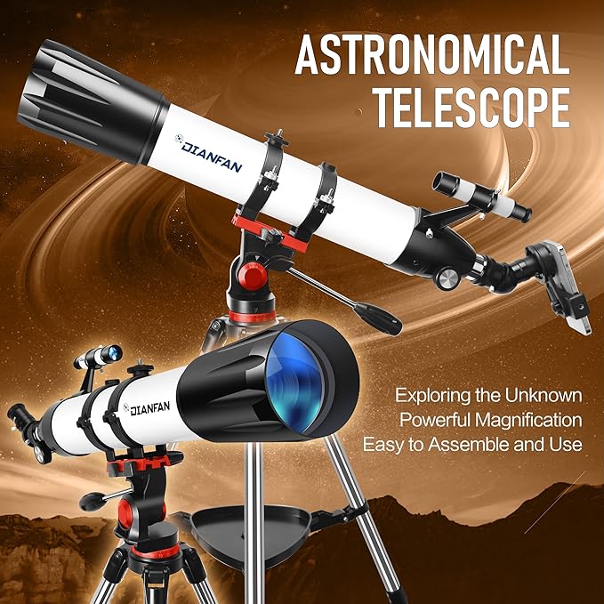 Dianfan Telescope,90mm Aperture 800mm Telescopes for Adults Astronomy,Portable Professional Refractor Telescope for Beginners,with Stainless Tripod & Phone Adapter,Carry Bag-CubbioJoy