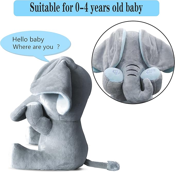 Aidiya Elephant Stuffed Animals Baby Gifts Peluches Ear Interactive Elephant Talking Singing Plush Toys for Girls Boys Gift Adjustable Volume 11.8" Set (Blue)-CubbioJoy