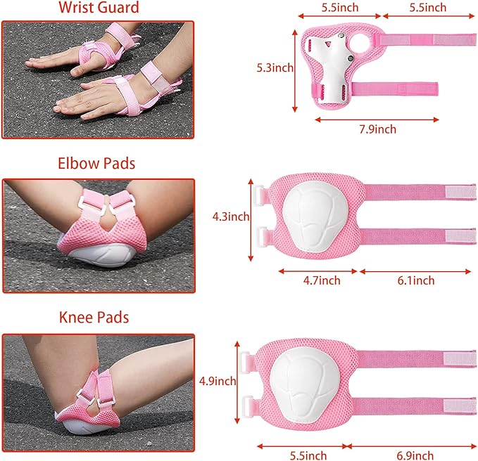 Kids Bike Helmet Set Adjustable for Children, Boys, Girls and Teenagers Aged 3-8 Years Includes Elbow, Knee, Wrist Guards Children's Helmet Protection Set for Bikes SkateboardsRollerskates-CubbioJoy