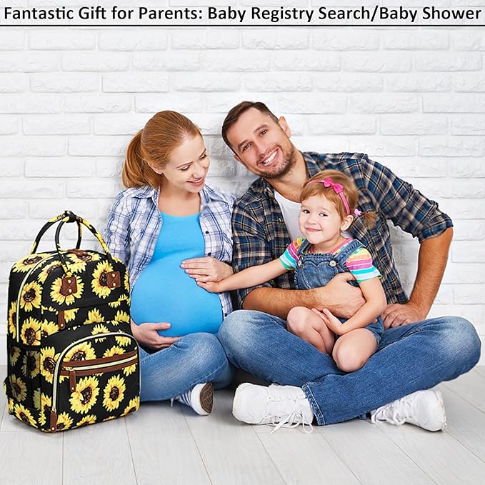 Diaper Backpack Tote Large Capacity, Baby Bag with Insulated Pockets Multifunctional Diaper Bags For Baby Girl Boy Women Waterproof Bags Mama Maternity Bag Sunflower-CubbioJoy