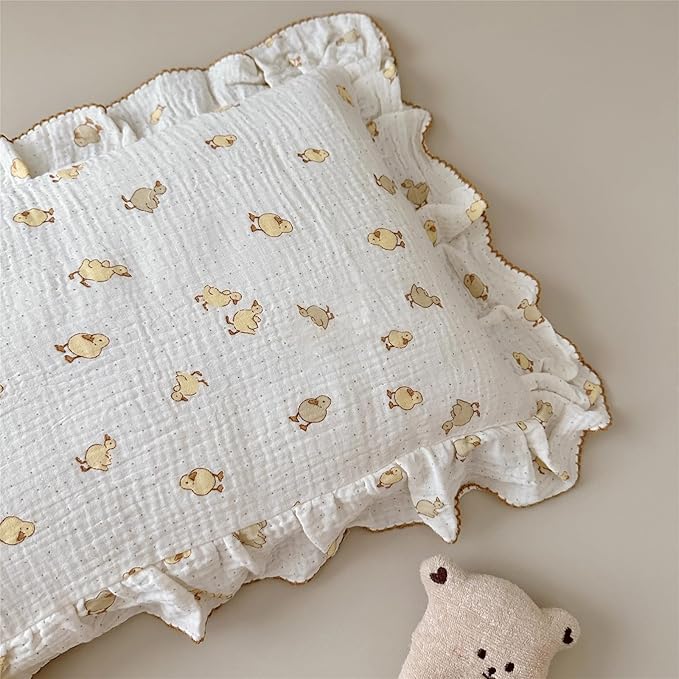 BuLuTu Cute Toddler Pillow Cases Cotton Muslin Toddler Pillowcase 1 PC, Ultra Soft Small Pillowcase Fits Toddler Pillow Sized 12"x16"/13"x18"/14"x19", Enveloped Closure Kids Girls Boys Pillowcases-CubbioJoy