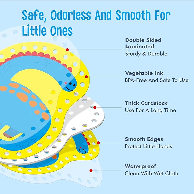 9 Pieces Kids Lacing Cards, Double Sided Sewing Cards in 9 Dinosaurs with 9 Colorful Laces, Imagination Development Lacing Toys Games for Children Educational and Learning Activity-CubbioJoy