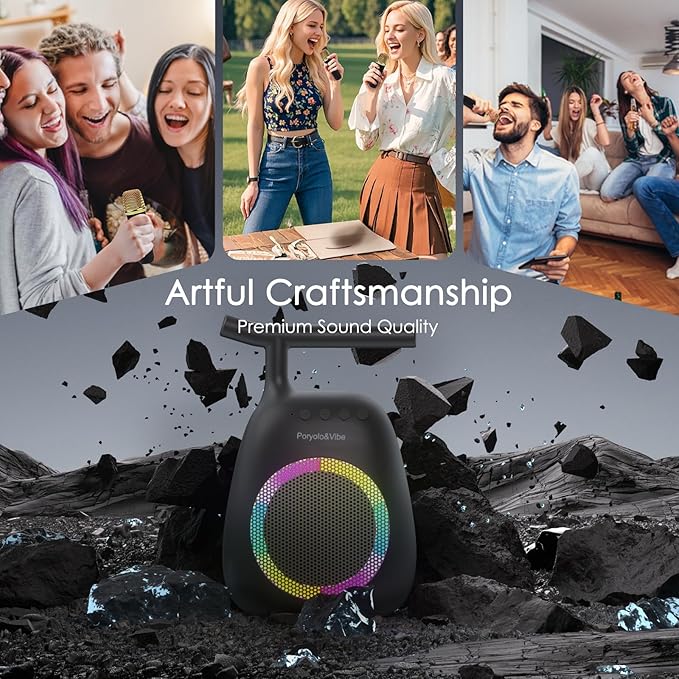 Karaoke Machine for Kids Adults Portable Bluetooth Speaker with 2 Wireless Microphones LED Lights Artistic Design 8-Hour Battery Support Family&Party Choice Fun for All Ages Gifts-CubbioJoy