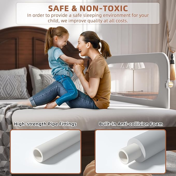 Bed Rail for Toddlers, Baby Bed Rail Guard for Kids, Toddler Bed Rails with Reinforced Anchor Fit, Height Adjustable & Foldable Bed Rail Guard for Twin, Full, Queen & King Beds (Grey, 59IN)-CubbioJoy