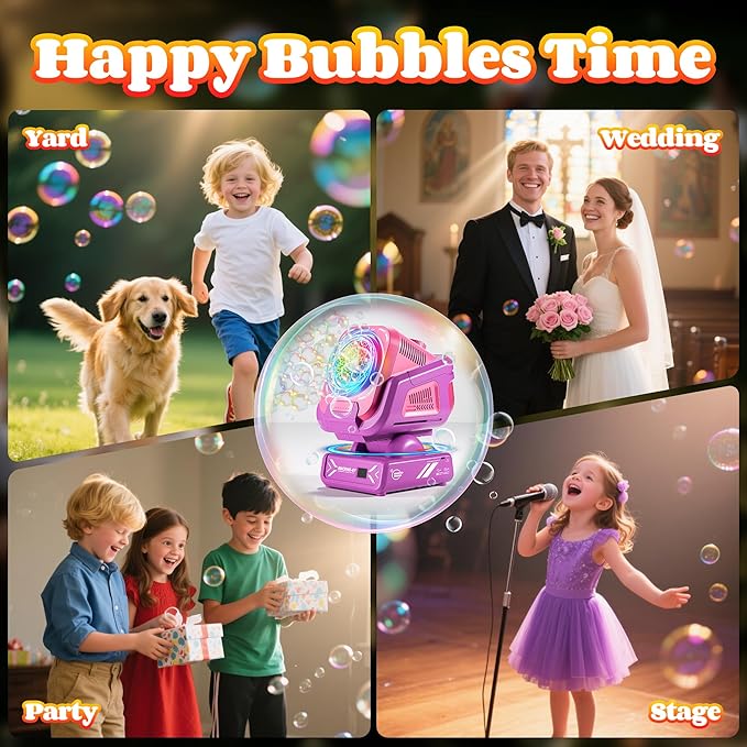 2025 Upgraded Bubble Machine with Remote Control, Automatic Rotation & RGB Lights, 1800mAh Rechargeable Battery, Type-C Charge, Bubble Maker for Kids, Weddings, Birthday Parties, Outdoor Activities-CubbioJoy