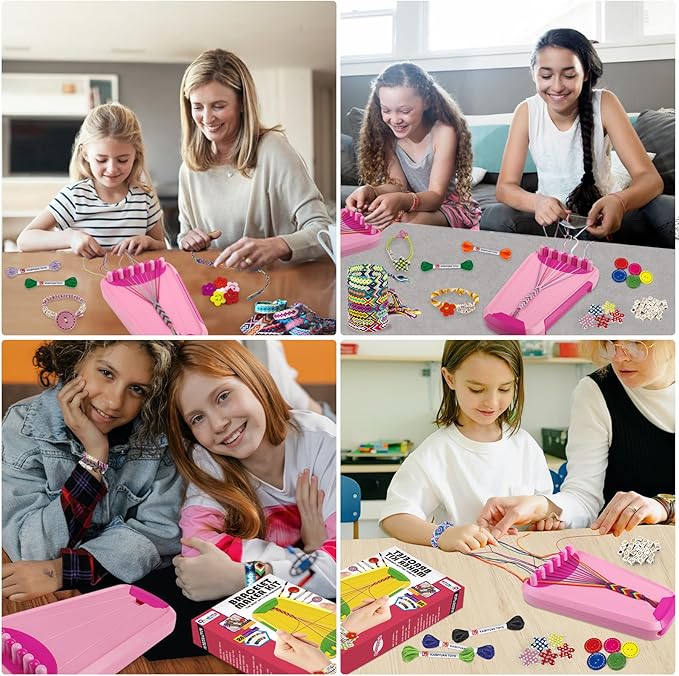 Arts and Crafts for Kids Ages 8-12,Friendship Bracelet Making Kit for Girl,Kids Jewelry Making Kit with 28 Pre-Cut Threads,Christmas Birthday Gifts for Ages 6 7 8 9 10 11 12 Year Old Pink-CubbioJoy