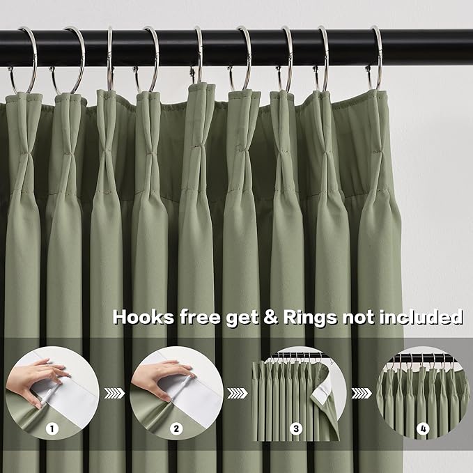 Blackout Curtains 92 Inches Long 2 Panels Set, Pinch Pleated with Hooks Track System Darkening Custom Cabin Accordion Style Window Drapes for Living Room(2 Pieces,40 x 92 Inch, Sage Green)-CubbioJoy