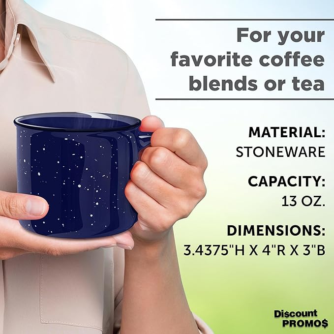 DISCOUNT PROMOS Ceramic Campfire Coffee Mugs 13 oz. Set of 10, Bulk Pack - Perfect for Tea, Espresso, Cappuccino, Hot Cocoa - Blue-CubbioJoy